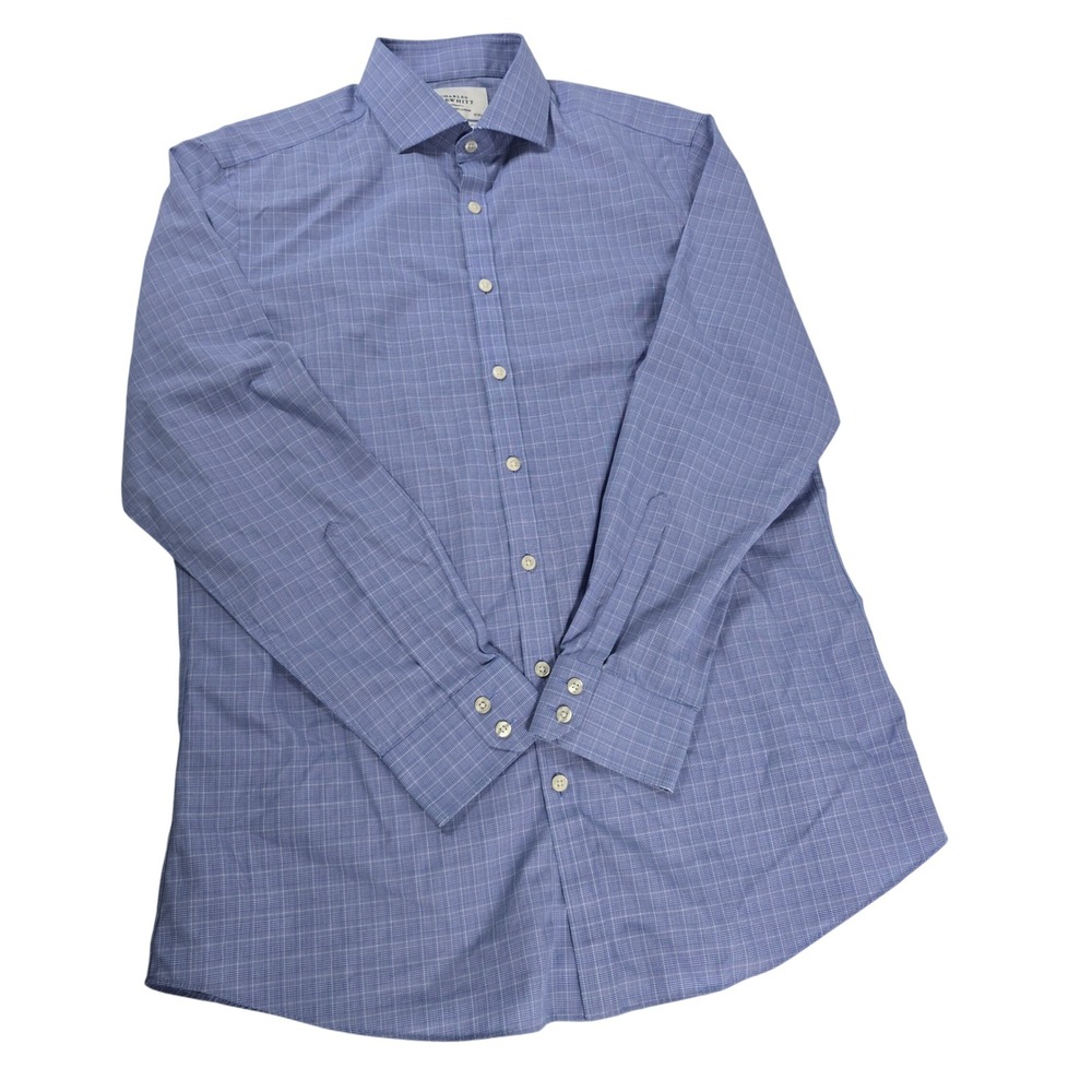 Charles Tyrwhitt Mens Blue Check Non Iron Extra Slim Fit Dress‎ Shirt 16.5 35